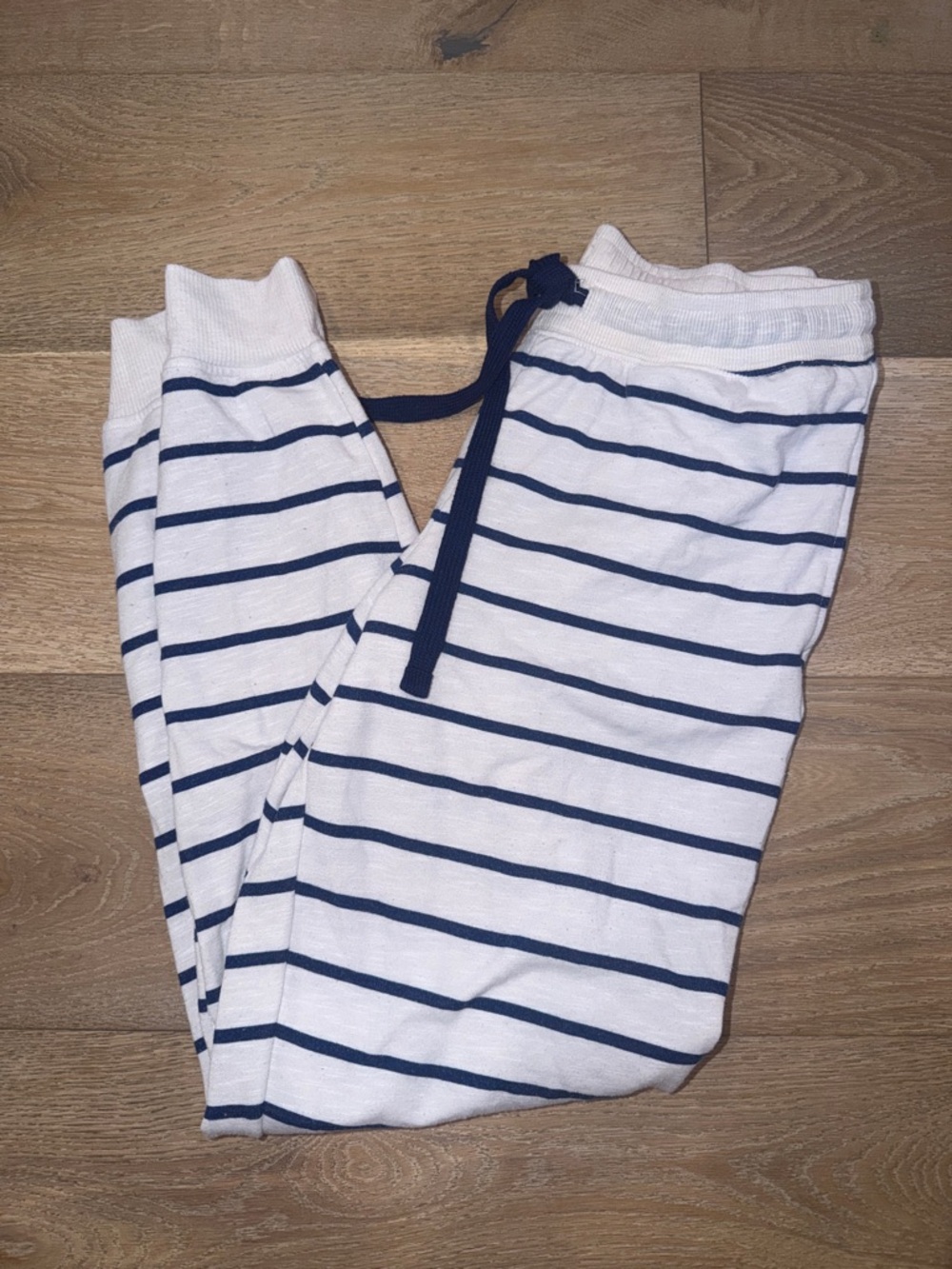 Striped White & Navy Jogger Pants